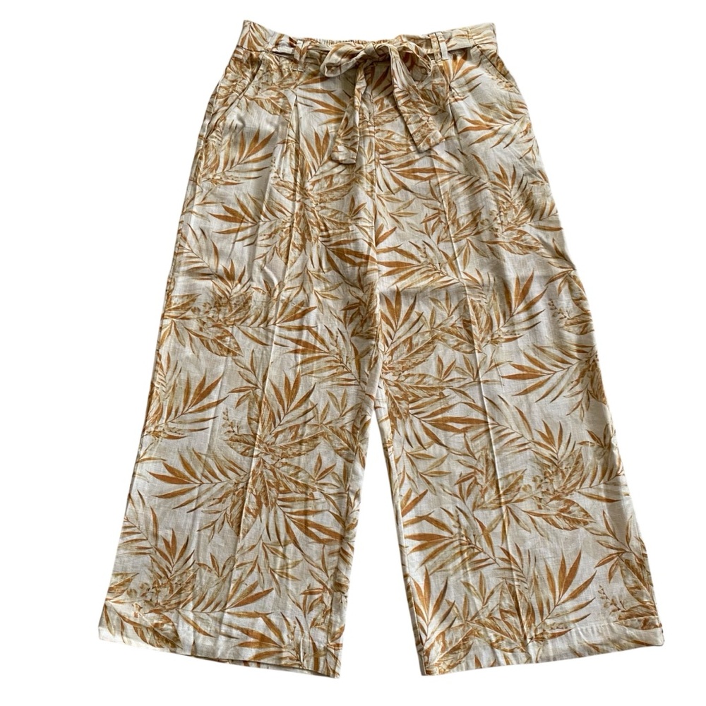 NWT Meg & Margot Women’s Linen Blend Tropical Leaf Pull On Wide Leg Crop Pants